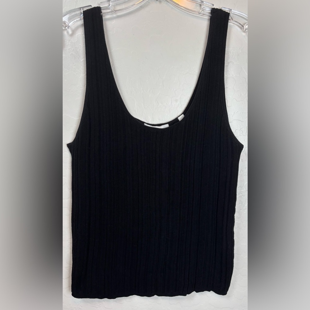 Vince 100% Cotton Chunky Striped Ribbed Knit Sleeveless Tank Top Sz L Black 1010